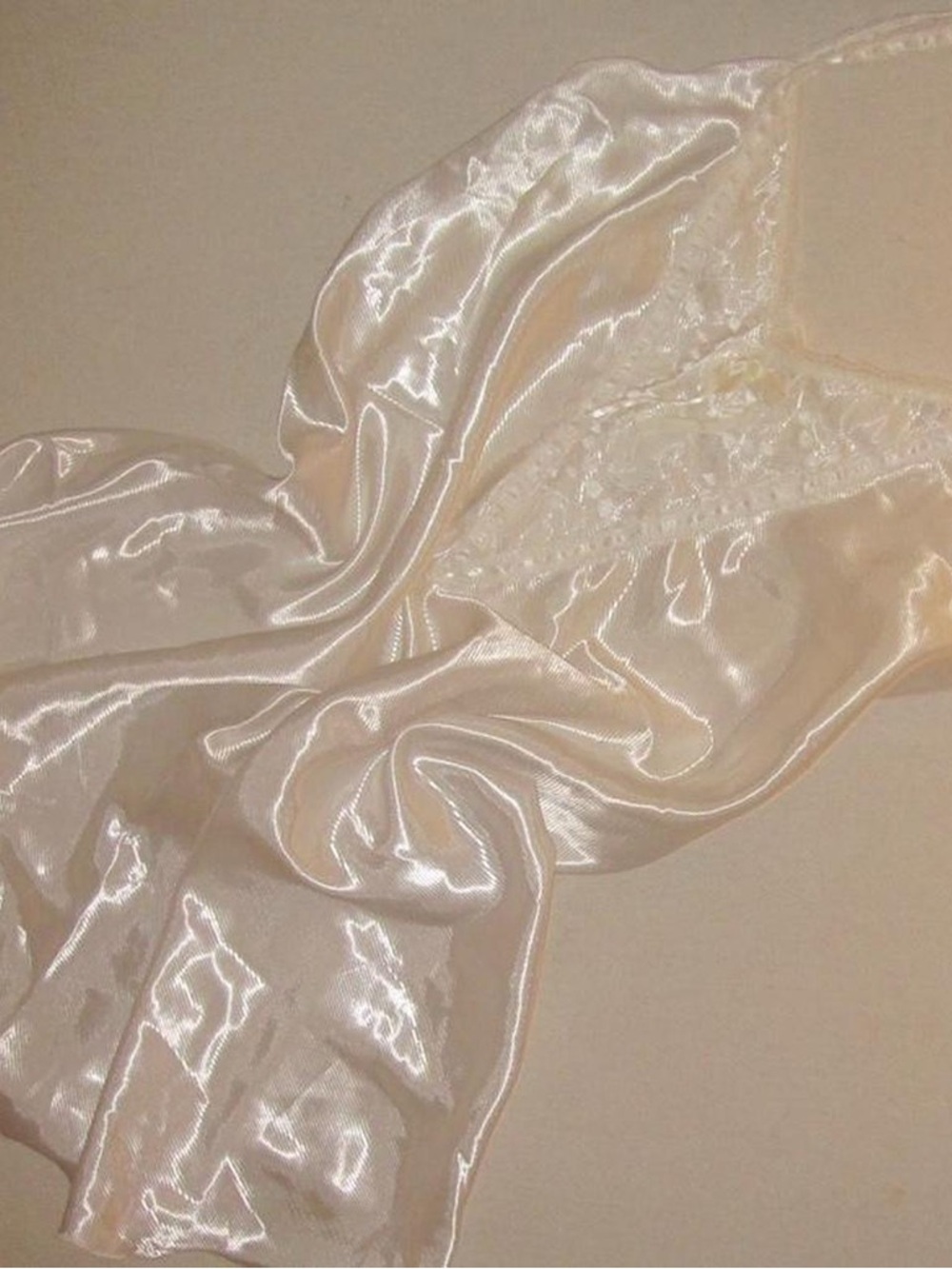 vintage 80s white satin and lace lingerie slip dress ivory